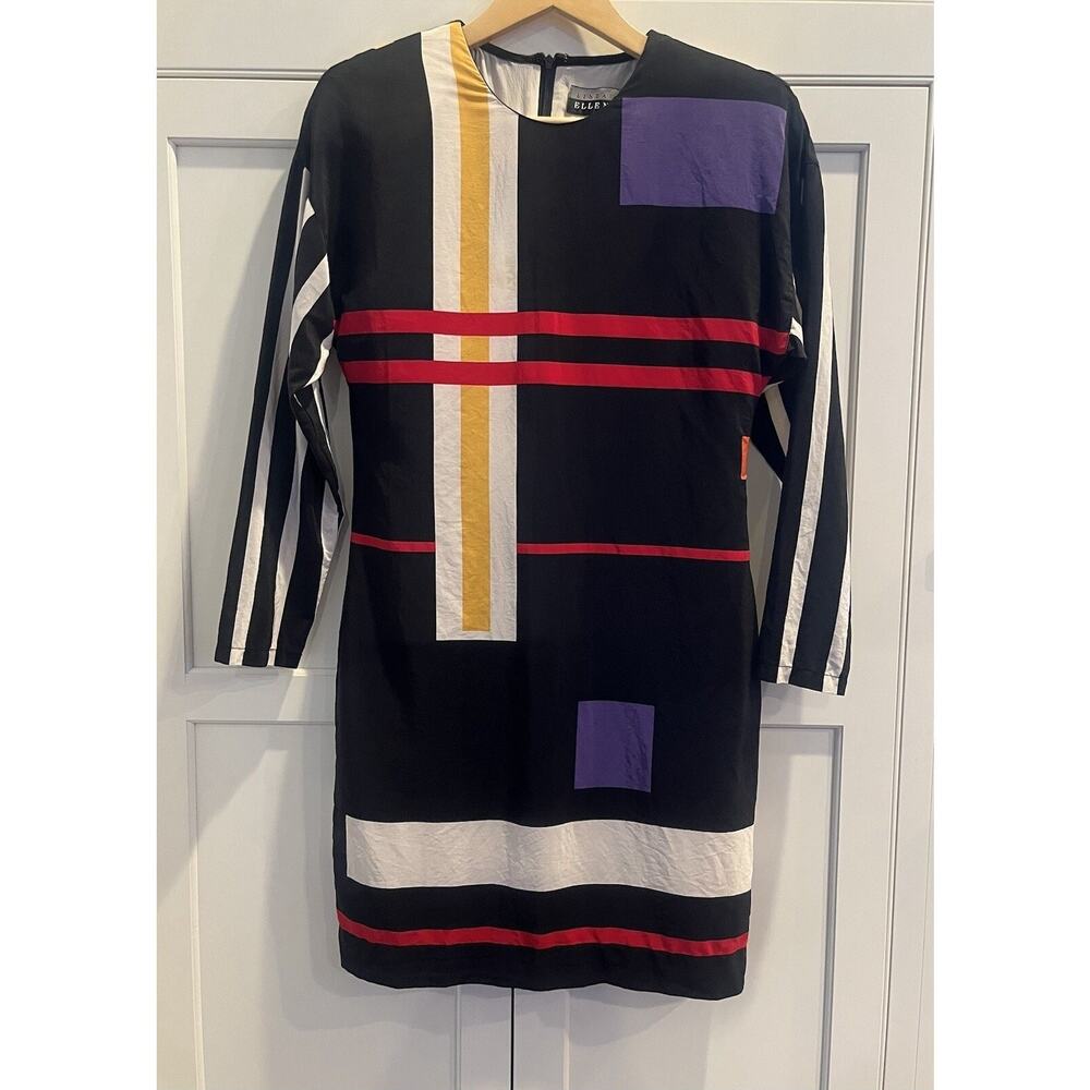 Ellen Tracy True Vintage color block 100% silk dress size 6 black red